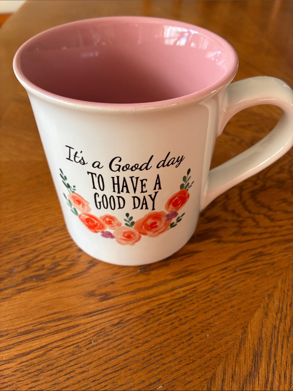 White and Pink Floral Ceramic Mug - 'It's a Good Day'